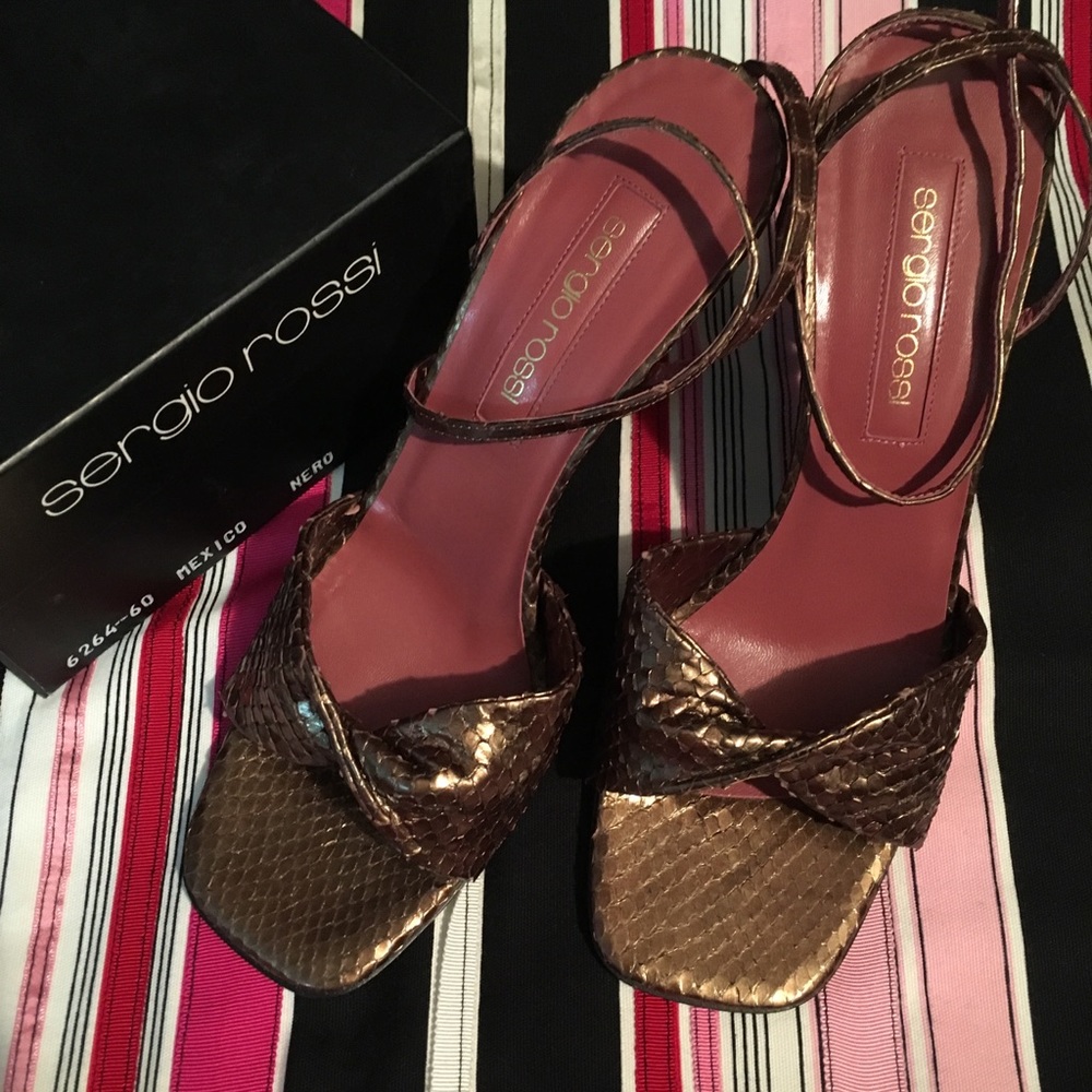 Sergio Rossi Python Skin Ankle Strap Stilettos